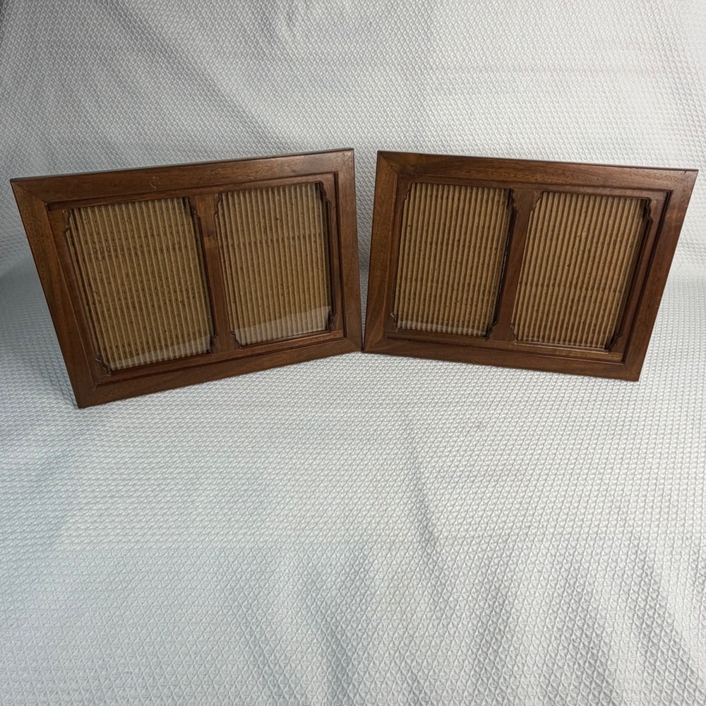 VTG 90s Handcrafted Wooden Double Picture Frames 5x7 Set of 2 Brown Wood Details